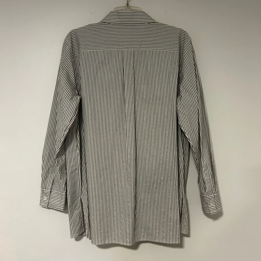 Lafayette 148 New York Striped Metallic Sparkle Cotton Blouse Shirt Large #1R63 - Picture 6 of 9
